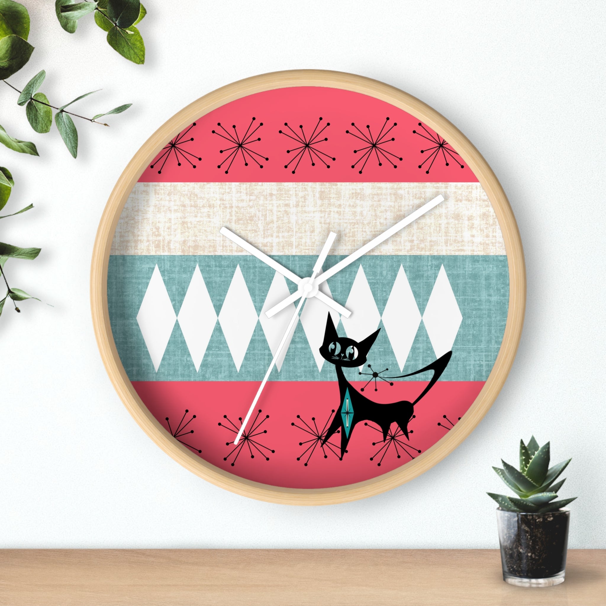 Atomic Cat, Mid Century Modern Retro Cat Wall Clock - Mid-Century Modern Timepiece - Mid Century Modern Gal