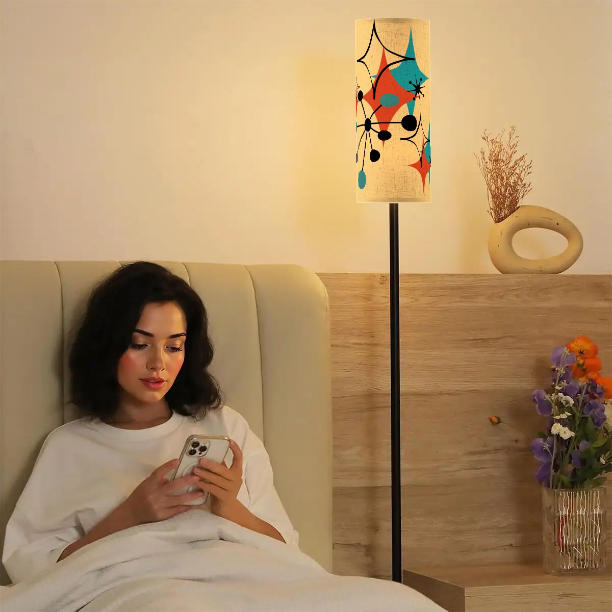 Mid Century Modern Atomic Diamonds, Starburst Retro Slim Floor Lamp - Mid Century Modern Gal