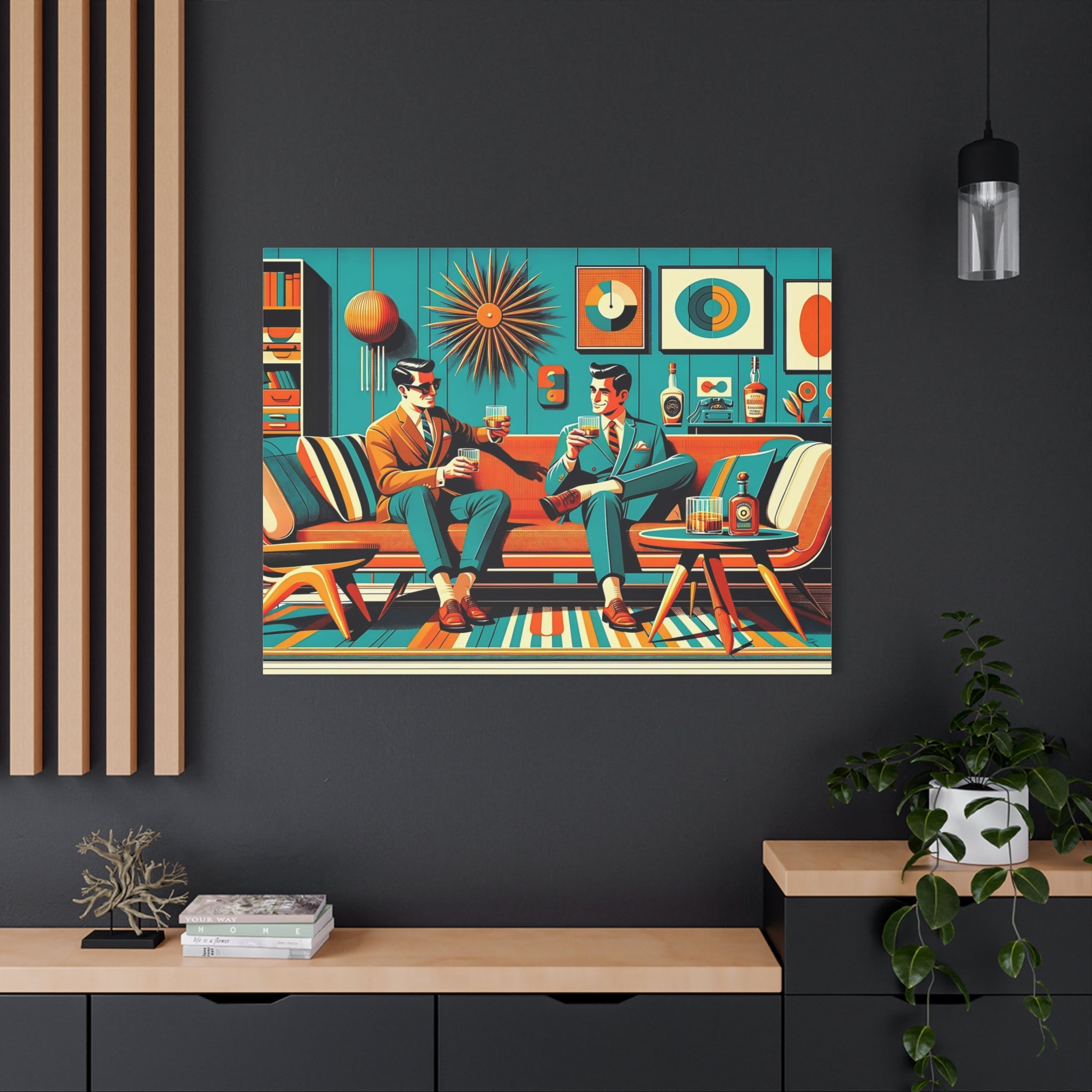 Mid Century Modern Mod Men, Bourbon Drinkers MCM Barware Lounge Wall Art - Mid Century Modern Gal