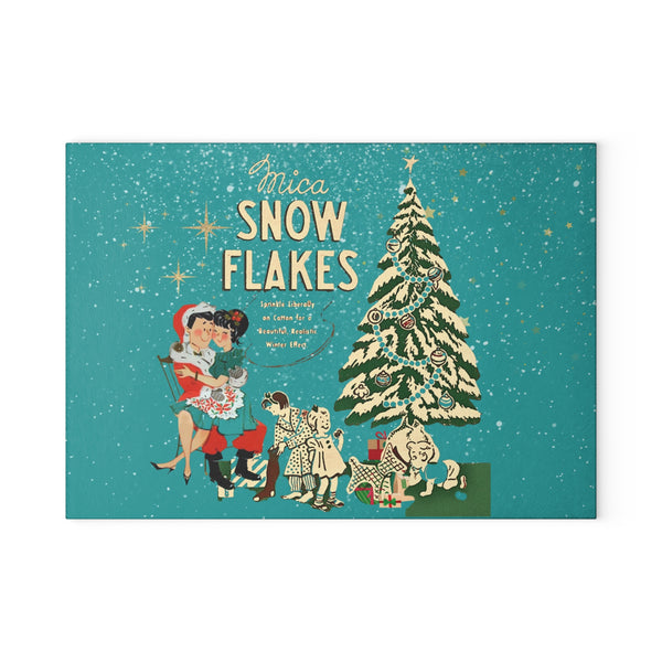 Mid Century Modern Christmas Kitsch, 50s Inspired Mica Snow Cheesboard Glass Cutting Board
