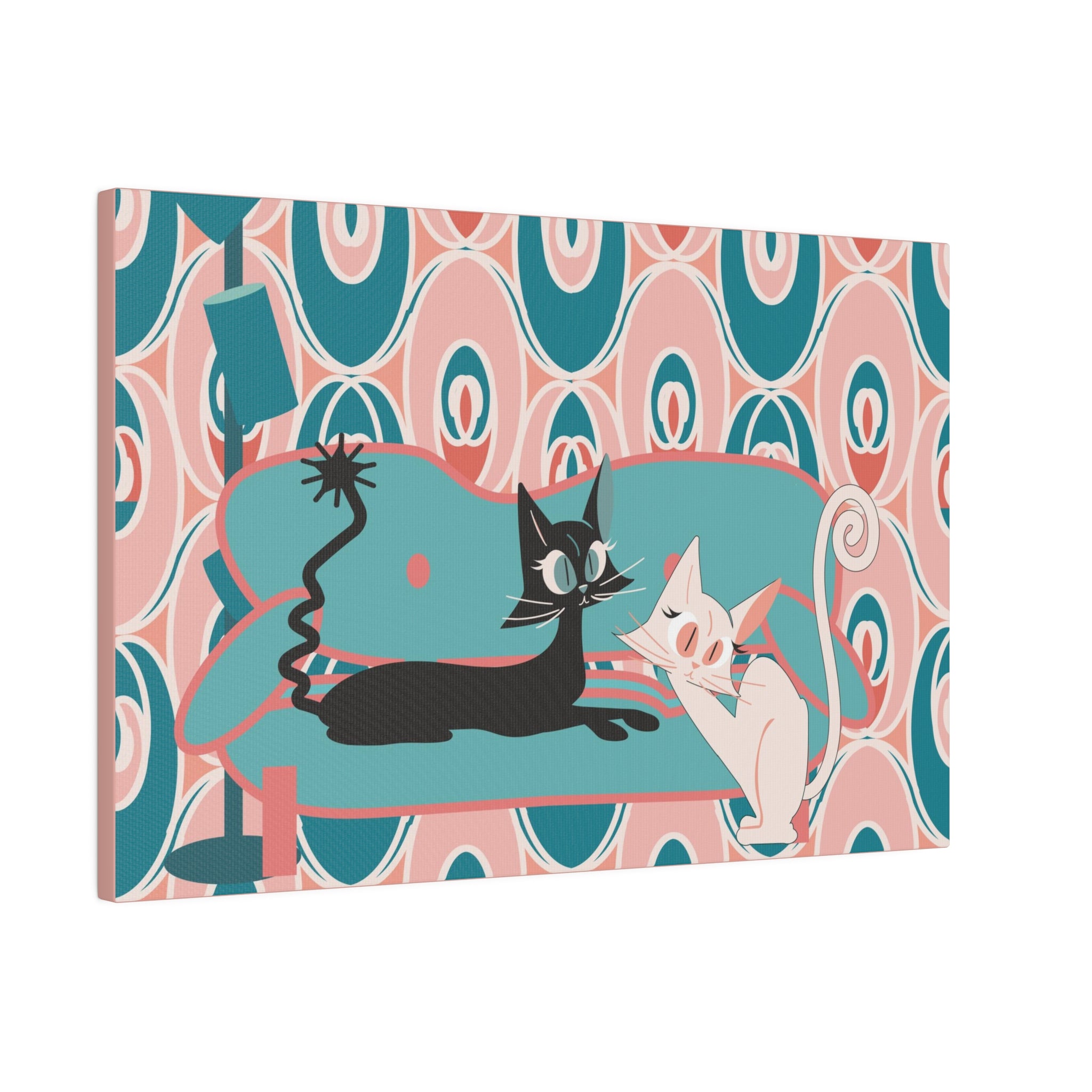 Atomic Cat Wall Art, Teak, Pink, Mid Century Modern Wall Art - Mid Century Modern Gal