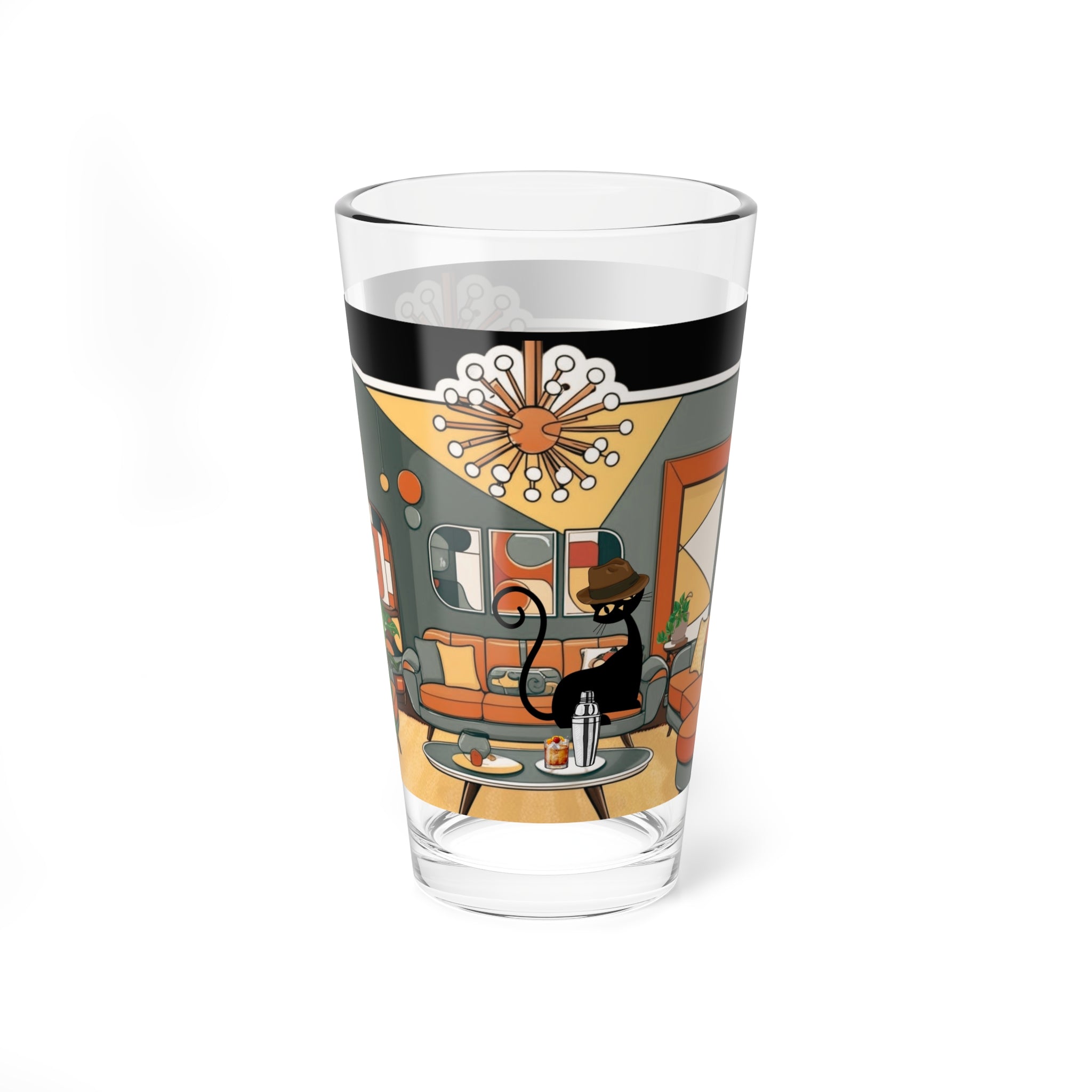 Mid Century Modern Dude, Retro Mod Drinking Mixing Glass For Cool Cats Only - Mid Century Modern Gal