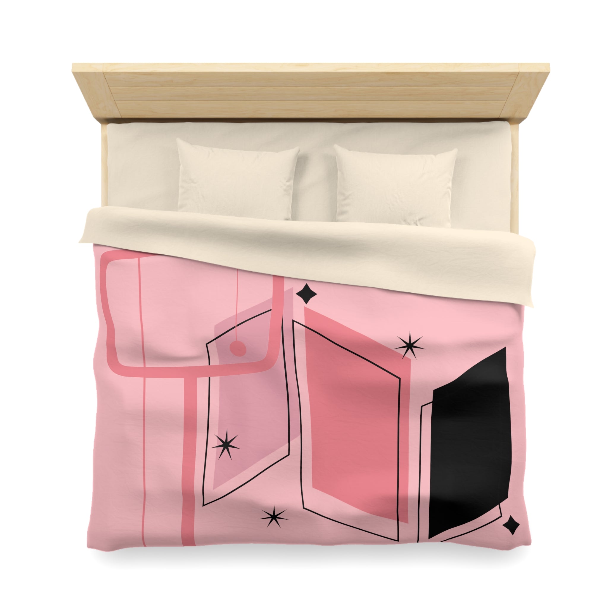 Atomic Pink Mid Century Modern Duvet Cover, Black, Starburst Geometric Retro Room Decor - Mid Century Modern Gal