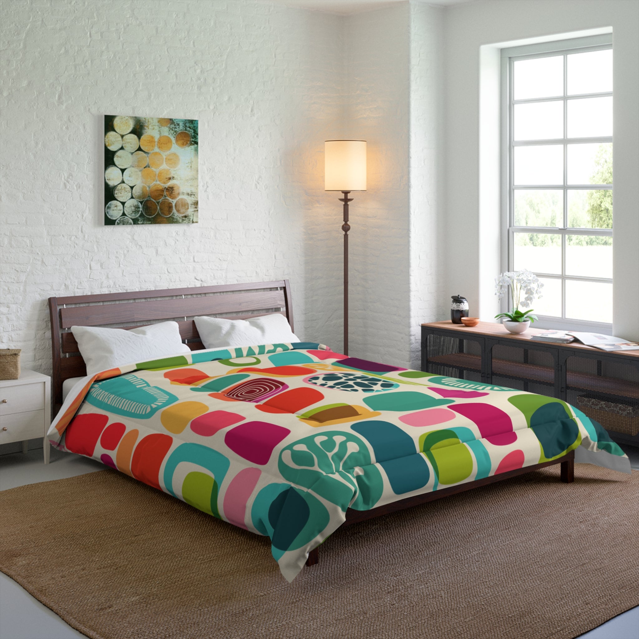 Mid Century Modern, Retro, Geometric Funky FUN, Colorful Design King Or Queen Cozy Comforter - Mid Century Modern Gal