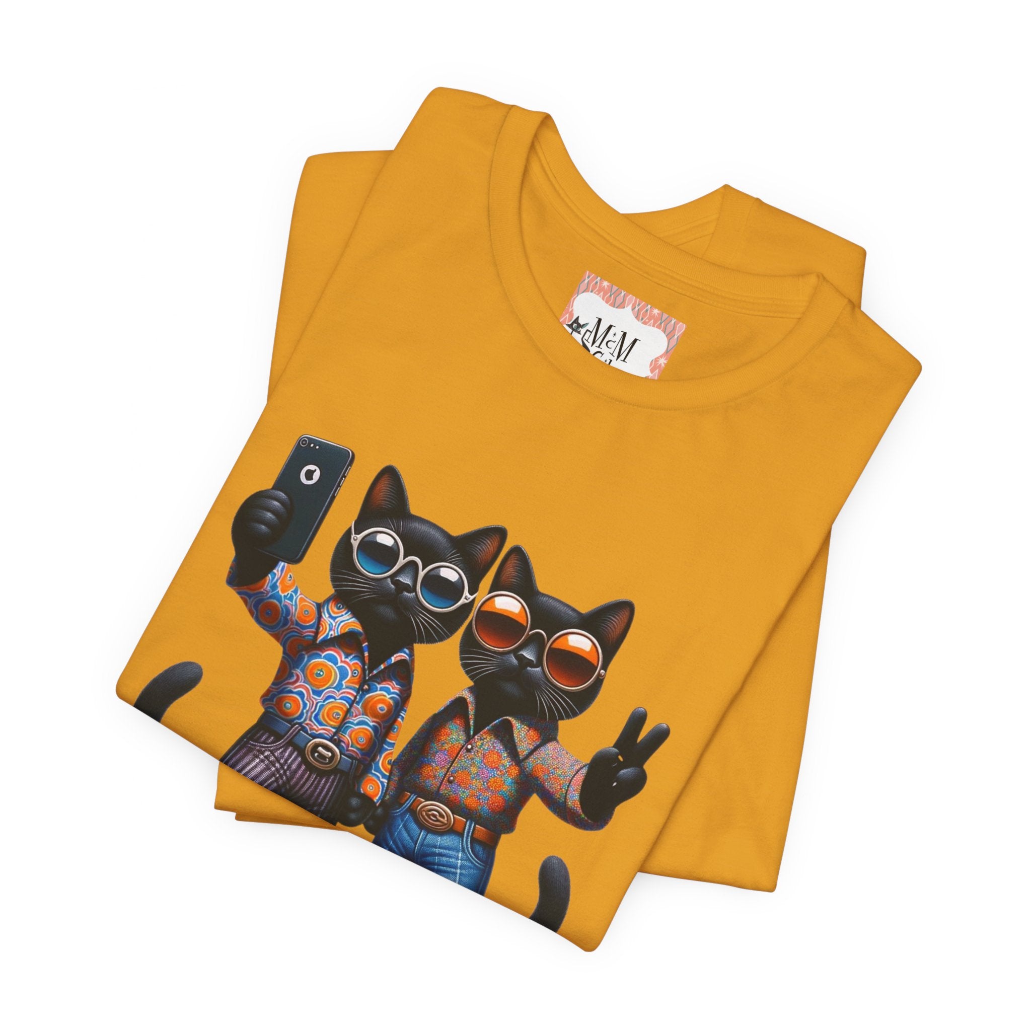 Two Cool Cats, Male Couple, Kitschy Fun Selfie Cats Retro Tee - Mid Century Modern Gal