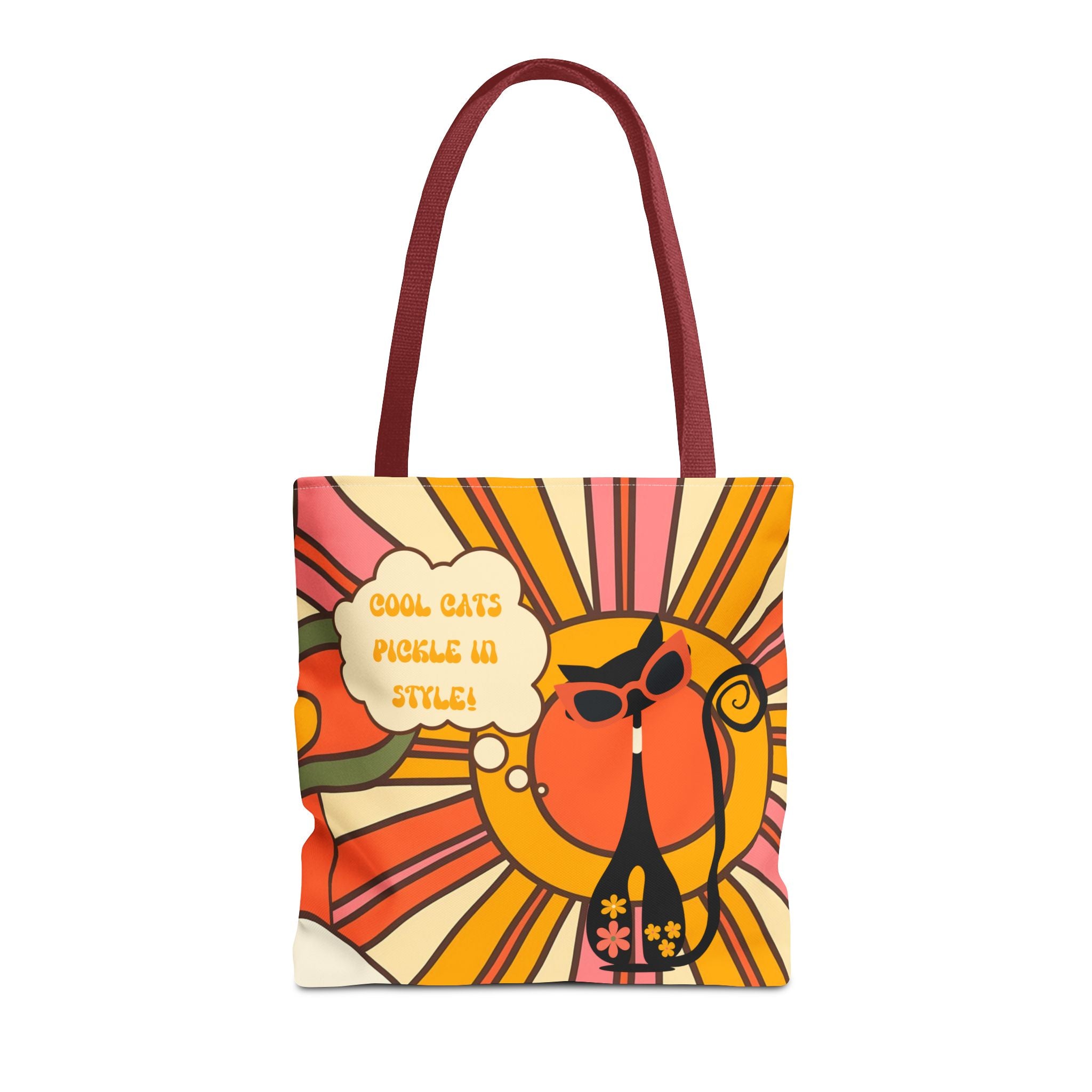 Pickleball Player Lover Tote Bag, Retro Groovy Mod Cat - Mid Century Modern Gal