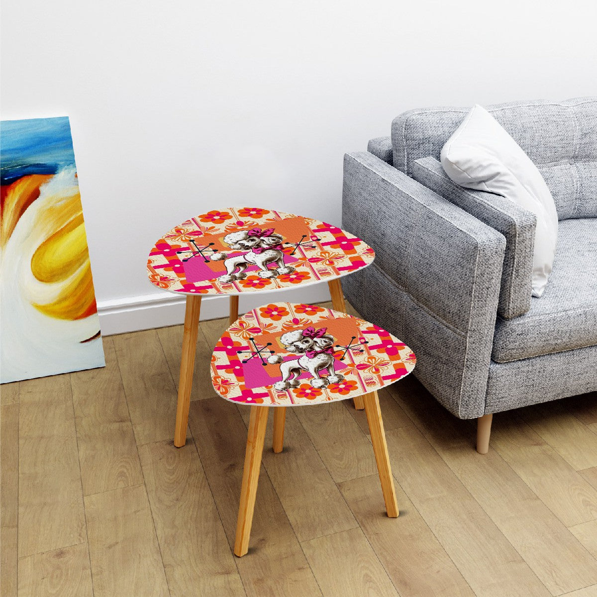 Mid Century Modern 50s Poodle Kitsch Hot Pink, Orange Mid Mod Nesting Tables - Mid Century Modern Gal