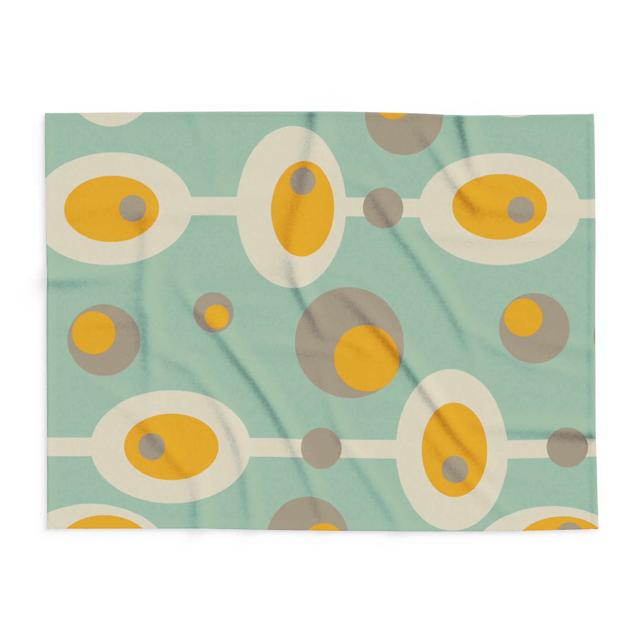 Mid Century Modern Mint Green, Mustard Yellow Mod Orb MCM Lightweight Fleece Blanket - Mid Century Modern Gal
