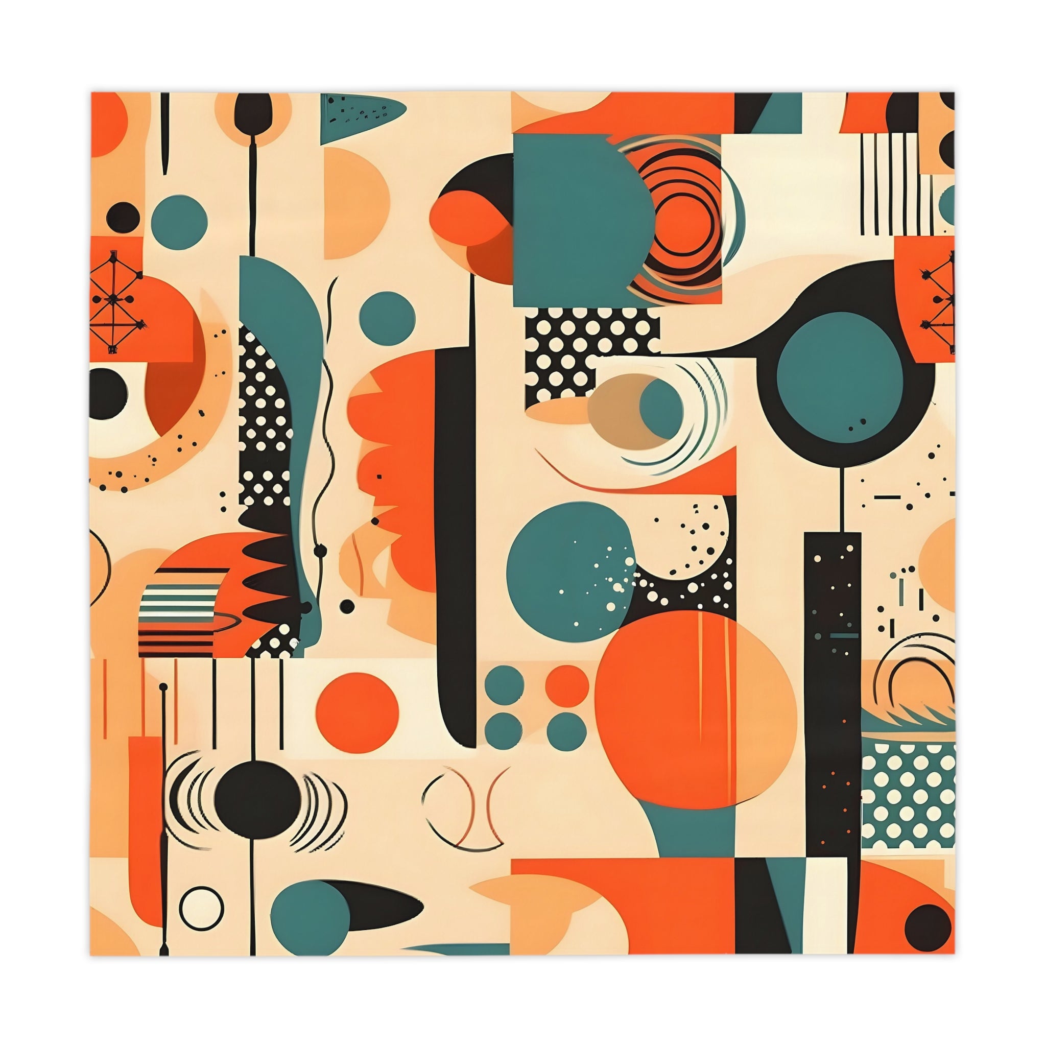 Mid Century Modern Bauhaus Designed Geometric Orange Teal, Tablecloth - Mid Century Modern Gal
