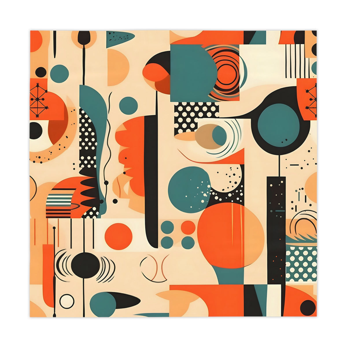Mid Century Modern Bauhaus Designed Geometric Orange Teal, Tablecloth - Mid Century Modern Gal
