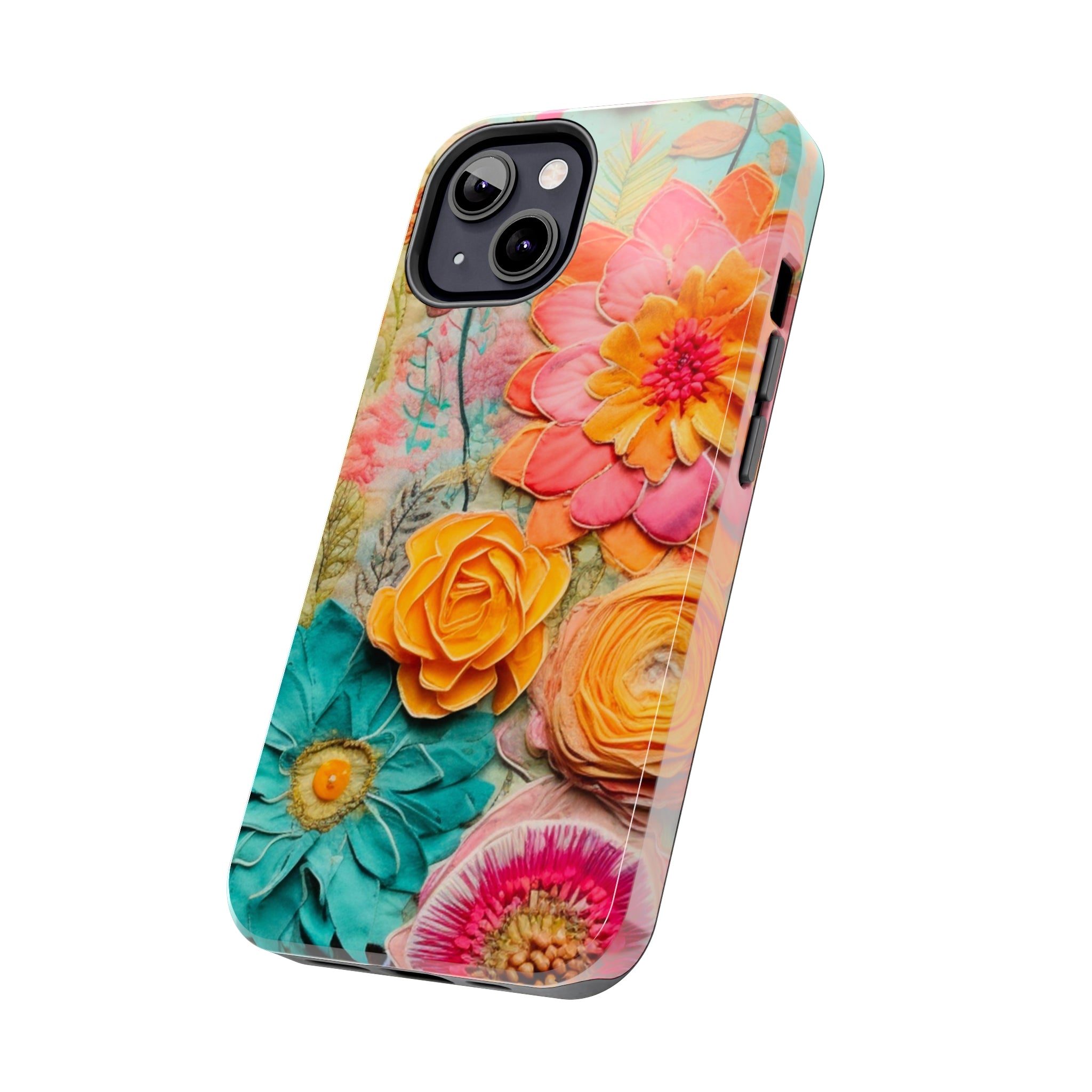 Boho Retro Floral Faux Pressed Flowers Smart Phone Tough Phone Cases - Mid Century Modern Gal