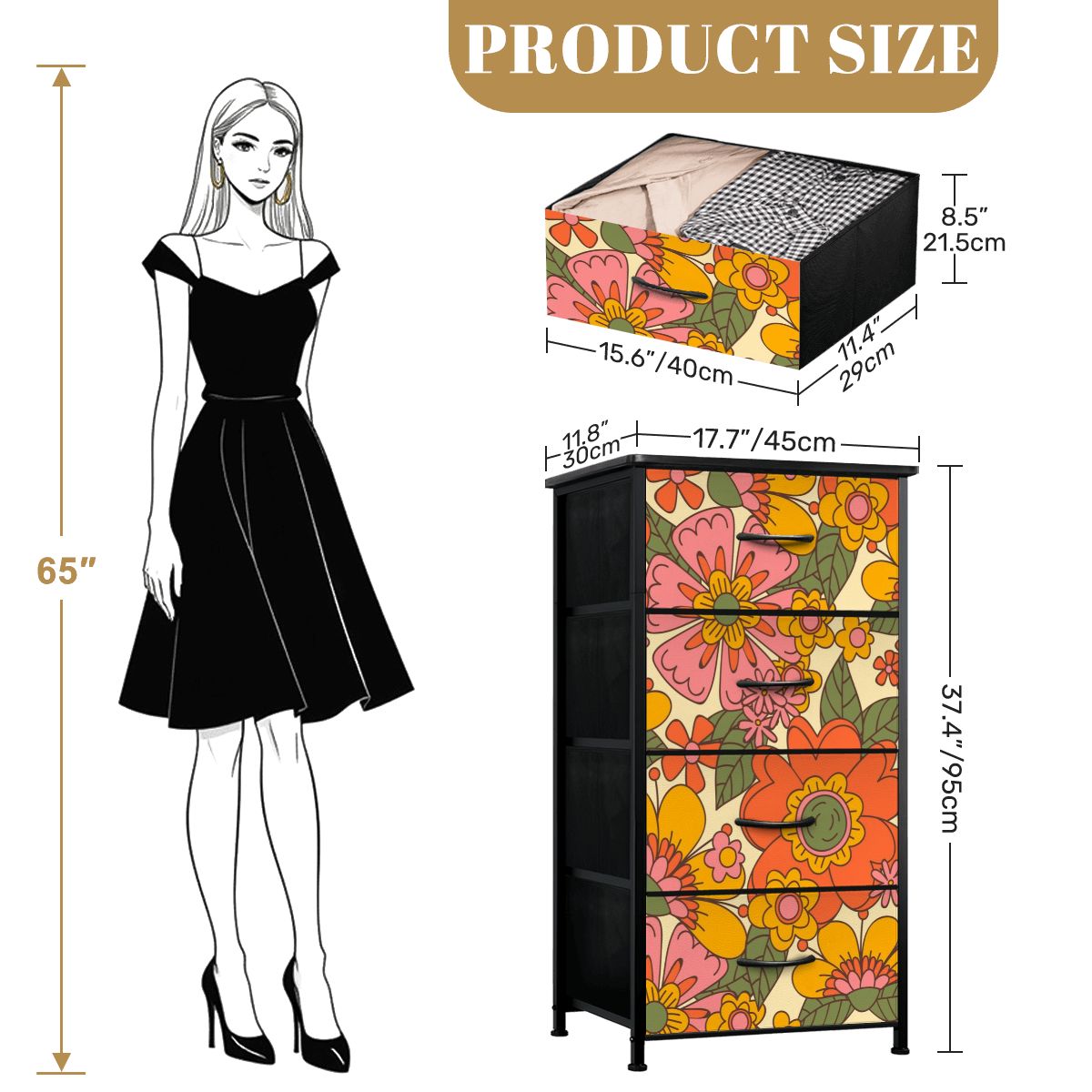 70s Retro Revival Flower Power Groovy Floral Mid Mod 4-Drawer Dresser - Mid Century Modern Gal