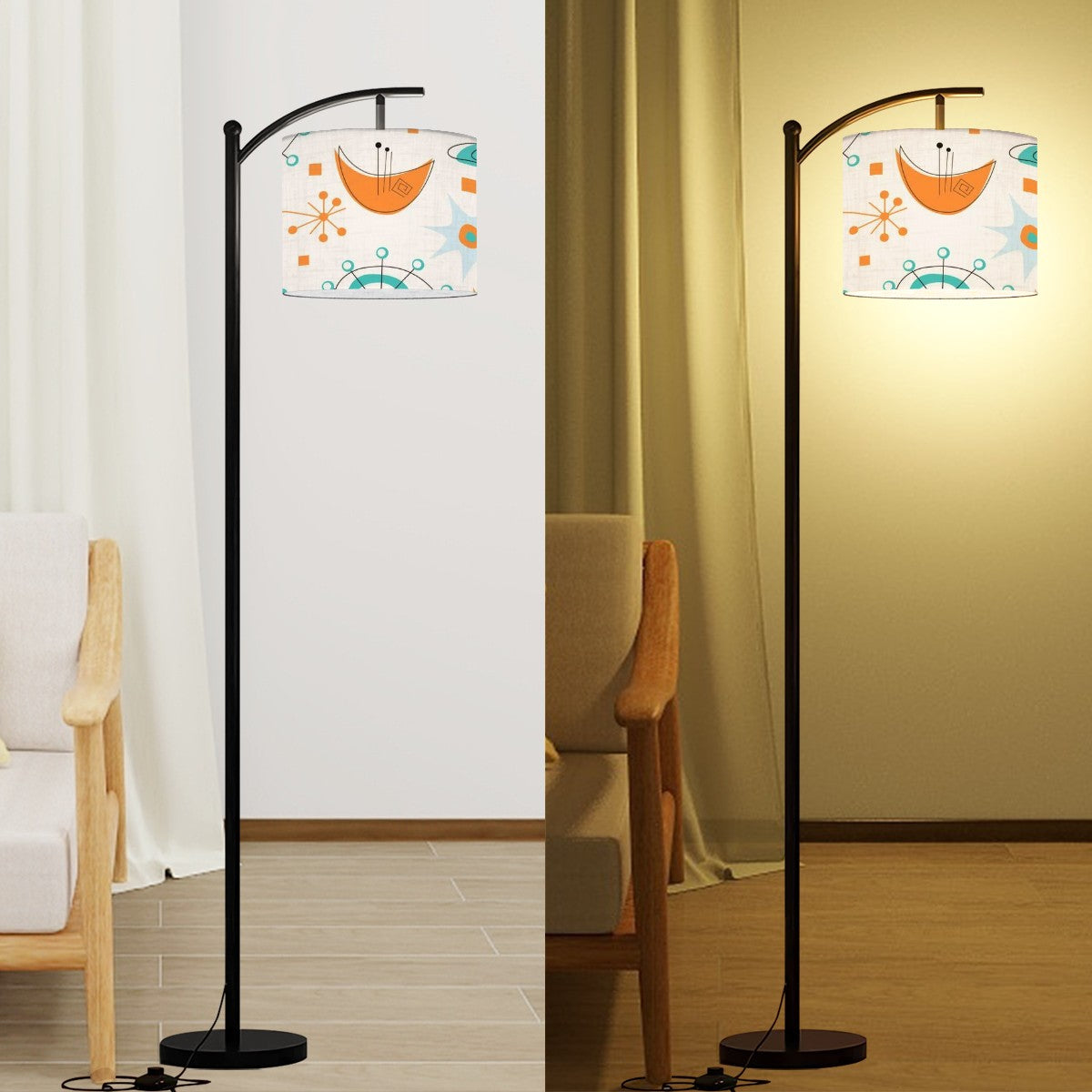 Mid Century Modern Atomic Sputnik Orange, Teal, Cream Mod Arc Floor Lamp - Mid Century Modern Gal