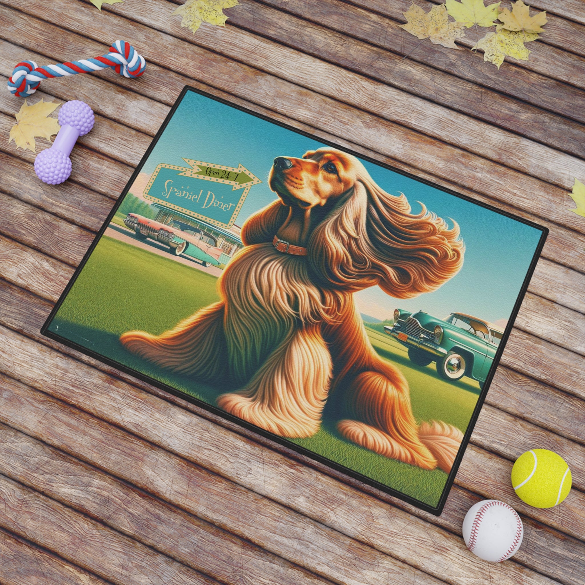 King Cavalier Spaniel Mid Mod Retro Dog Pet Mat - Mid Century Modern Gal