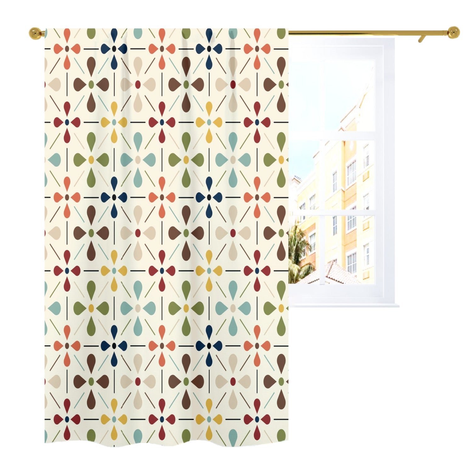 Mid Mod Scandinavian Flower Retro Curtain, Single Panel - Mid Century Modern Gal