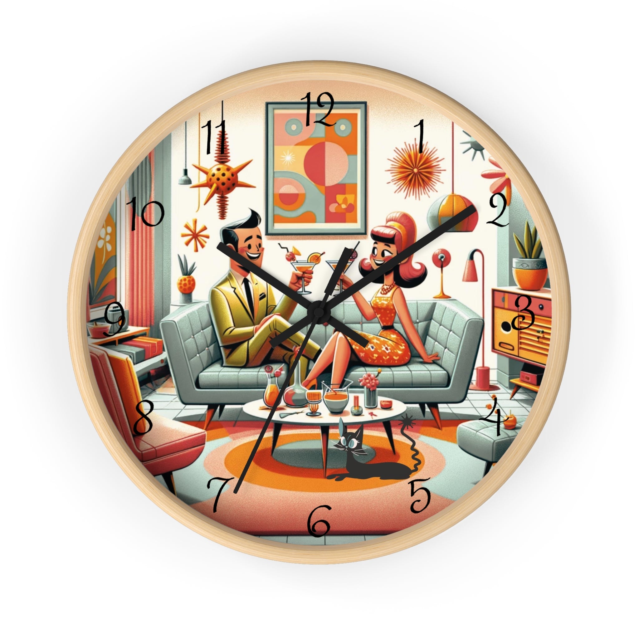 Mid Century Modern Kitschy Quirky Mod Couple, Fun Retro Wall Clock - Mid Century Modern Gal