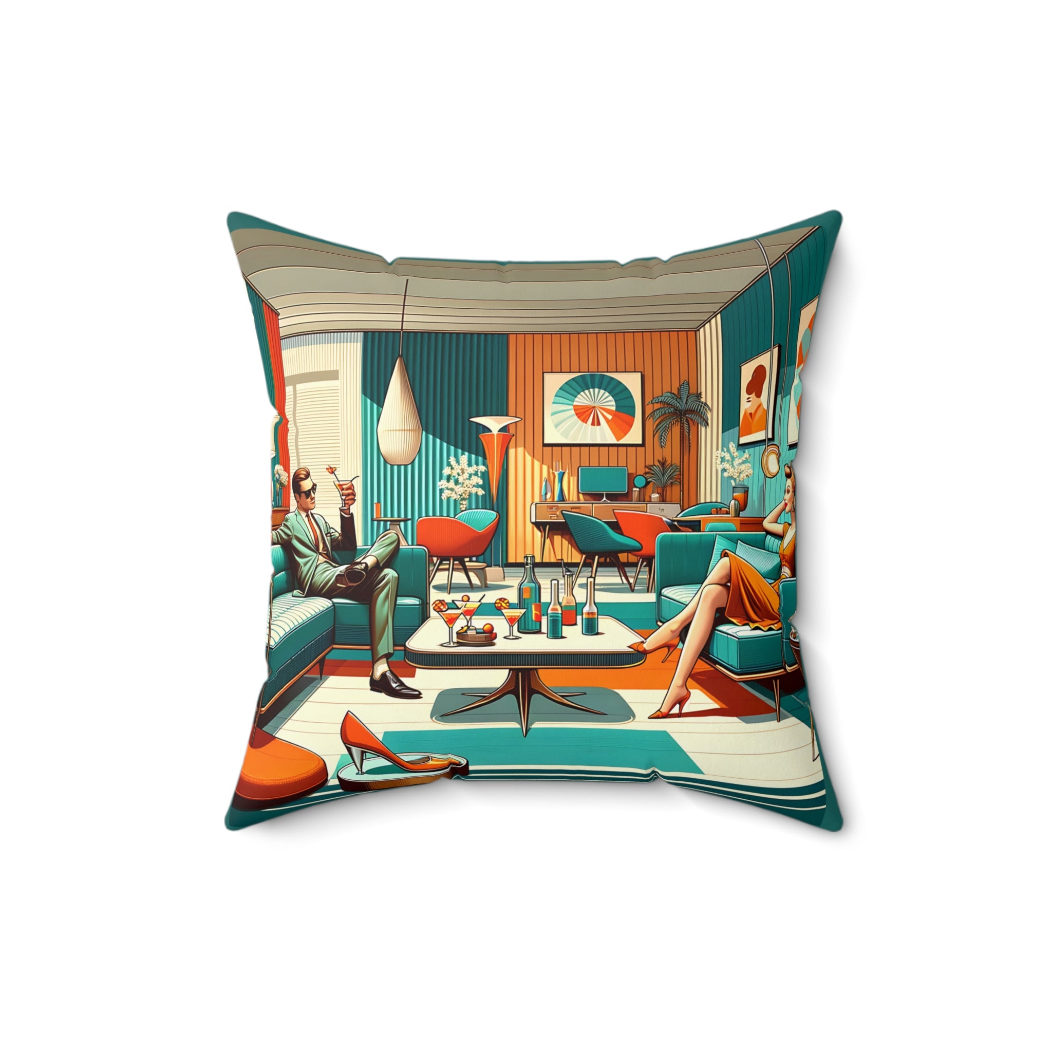 Mid Century Modern Couple, Cocktail Pillow, MCM Bar LR Office Pillow And Insert - Mid Century Modern Gal