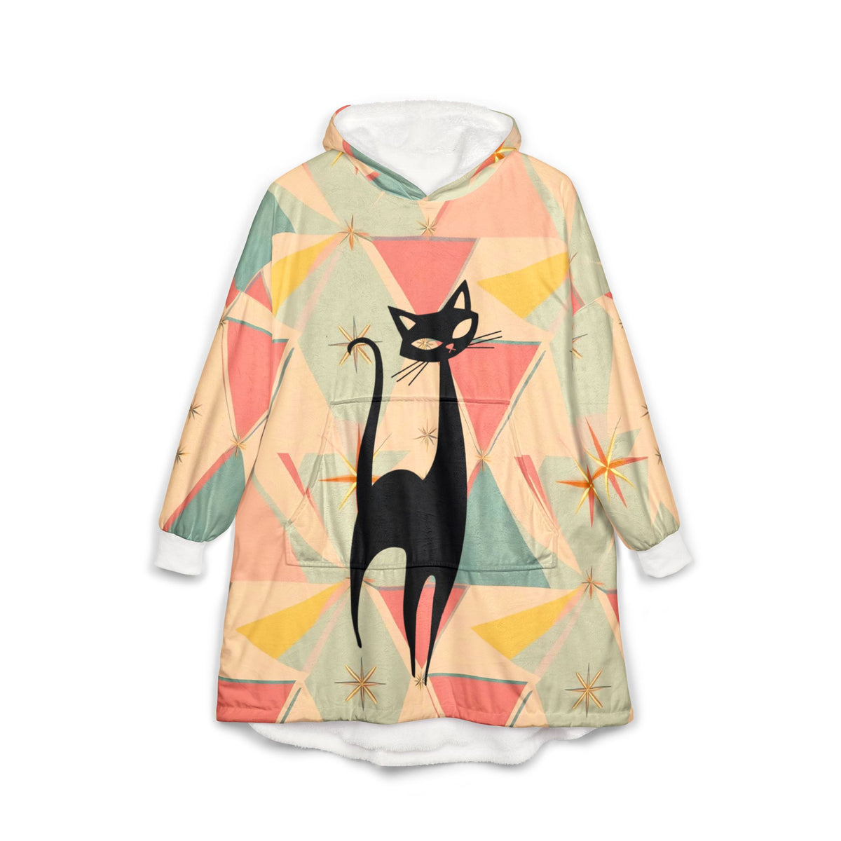 Mid Mod AtomicRetro Cat Unisex Hooded Blanket - Cozy & Stylish - Mid Century Modern Gal