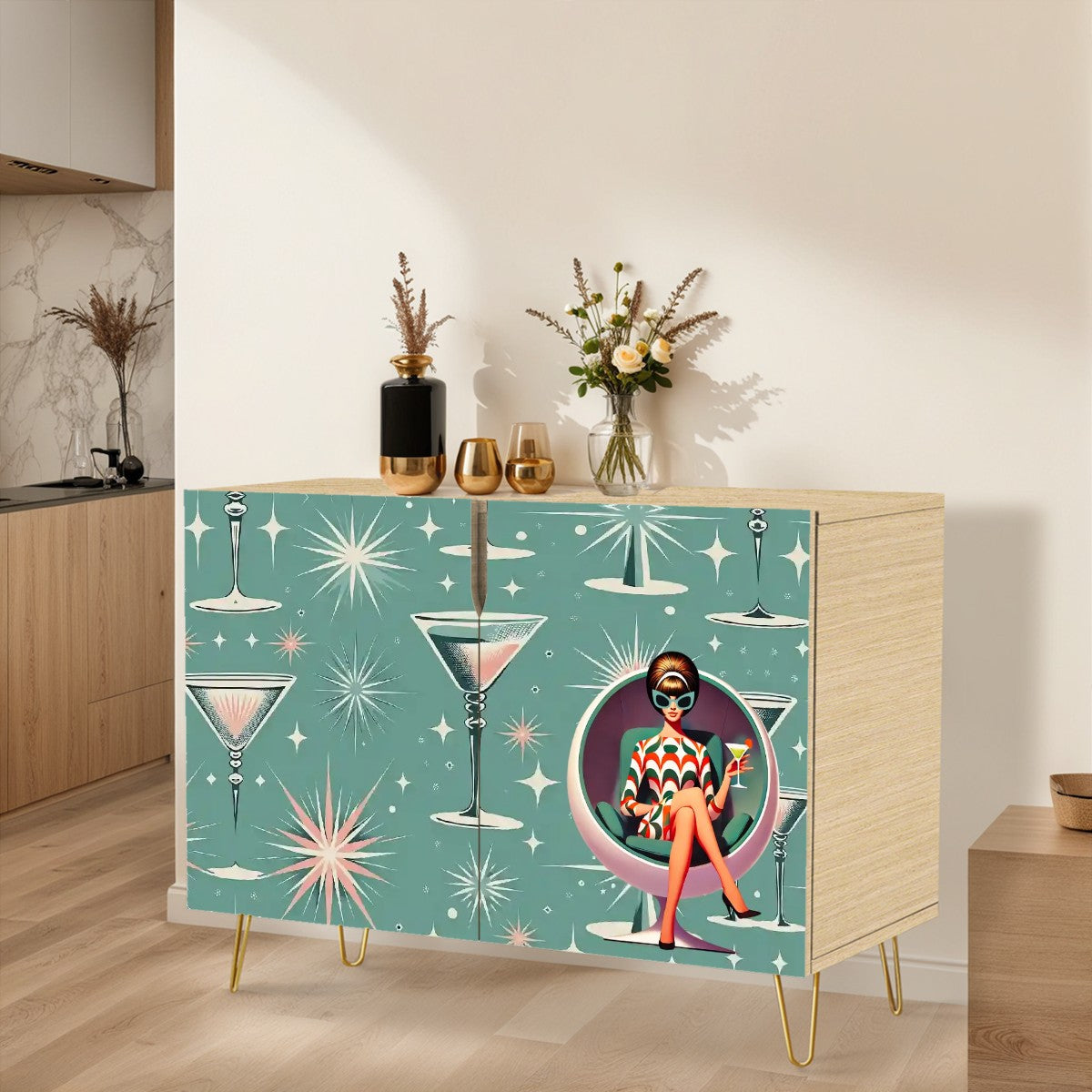 Mid Century Modern Barware Cabinet, Mid Mod Gal, Retro Wooden Storage Cabinet - Mid Century Modern Gal