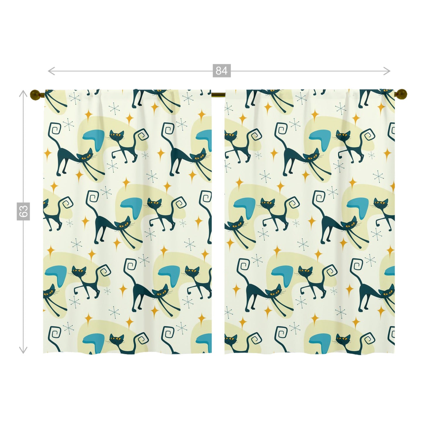Atomic Cat Mid Century Modern Window Curtains (two panels) - Mid Century Modern Gal