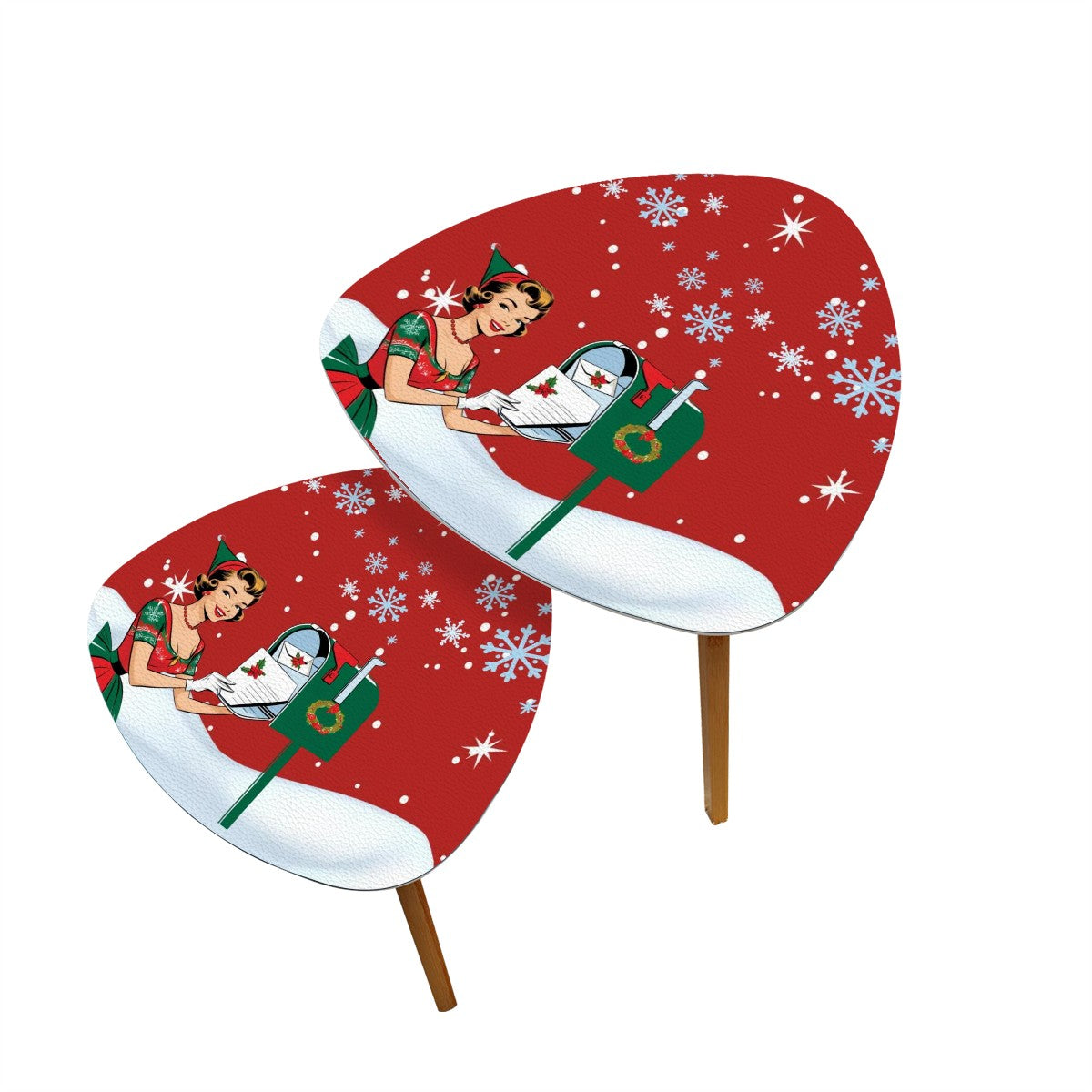 Mid Century Modern Christmas Red Decor, Kitschy Mod Gal Holiday Nesting Table Tables - Mid Century Modern Gal