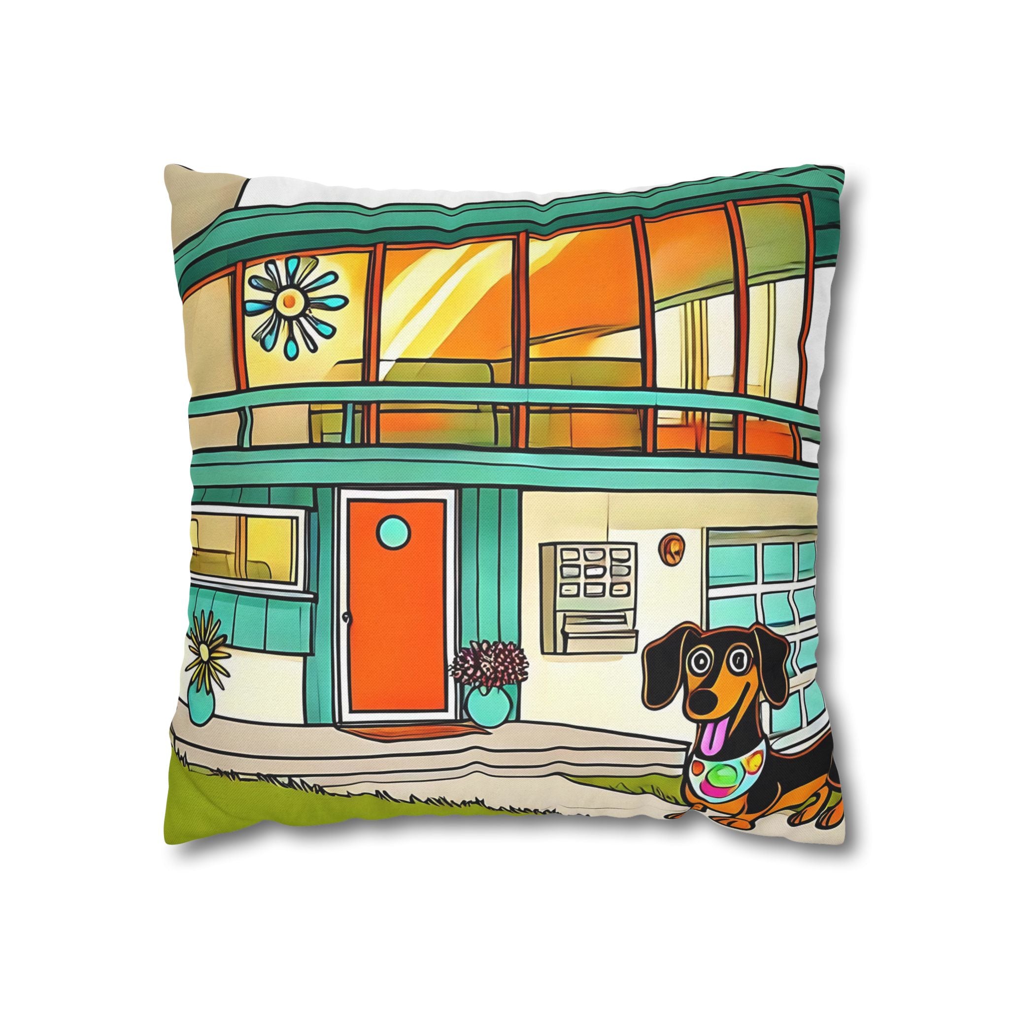 Doxie Dog Dwelling, Kitschy Mid Century Modern Pillow COVER Only - Mid Century Modern Gal