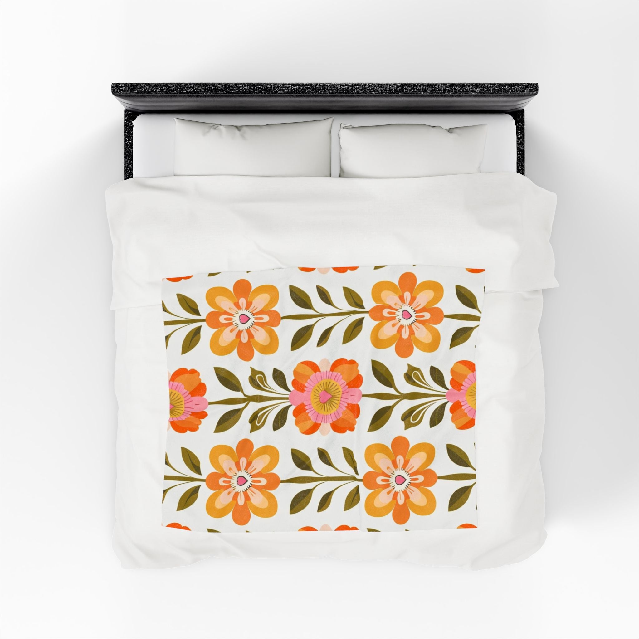 Scandinavian Mid Century Modern Floral Velveteen Plush Blanket - Cozy, Soft Throw for Home Decor & Gift Giving - Mid Century Modern Gal