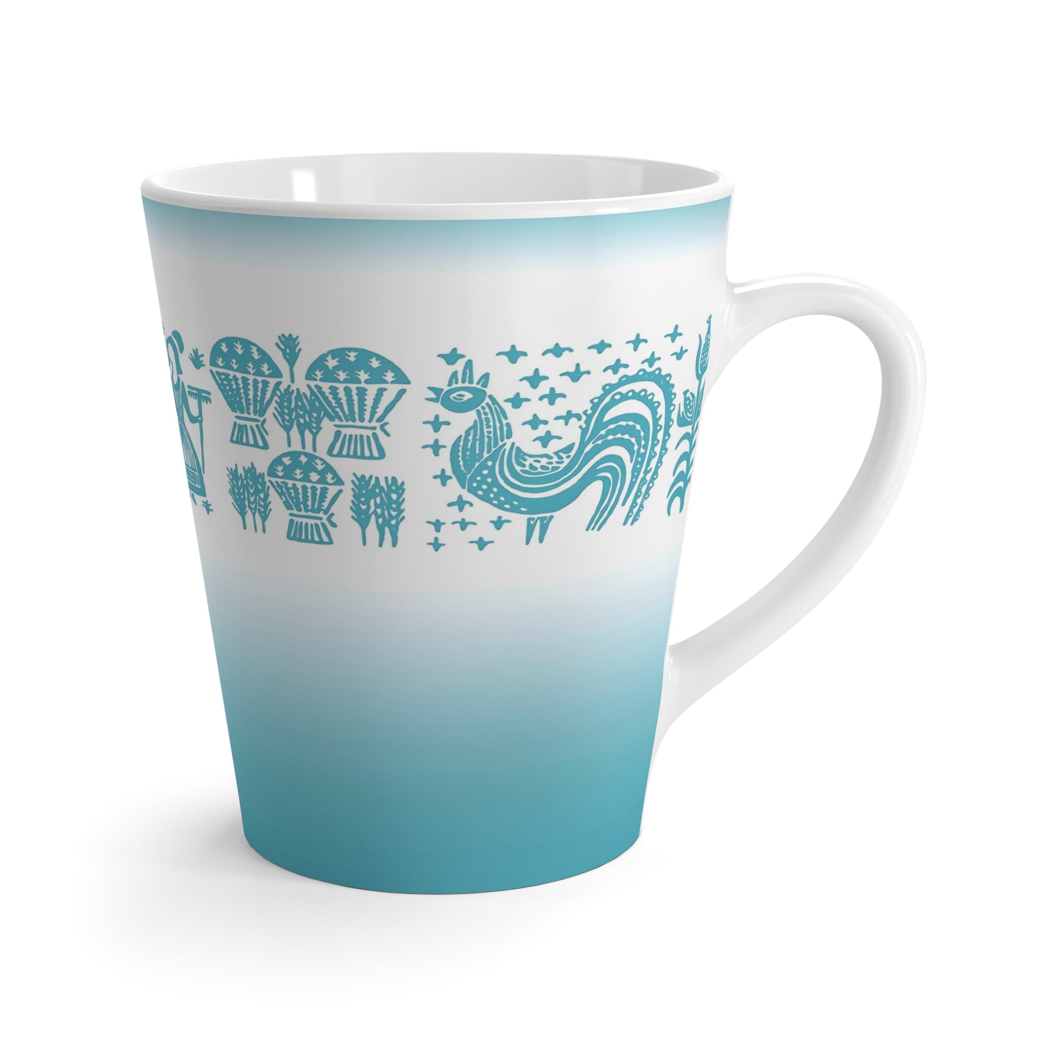 Amish Butterprint, Aqua Blue, Rooster, Kitschy 50s Retro Latte Mug - Mid Century Modern Gal