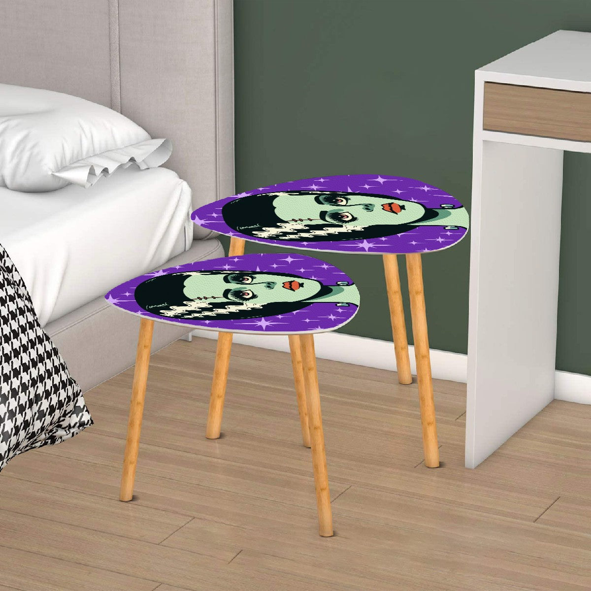 Bride of Frankenstein Retro Mid Mod Horror Buff Purple Halloween Nesting Tables - Mid Century Modern Gal