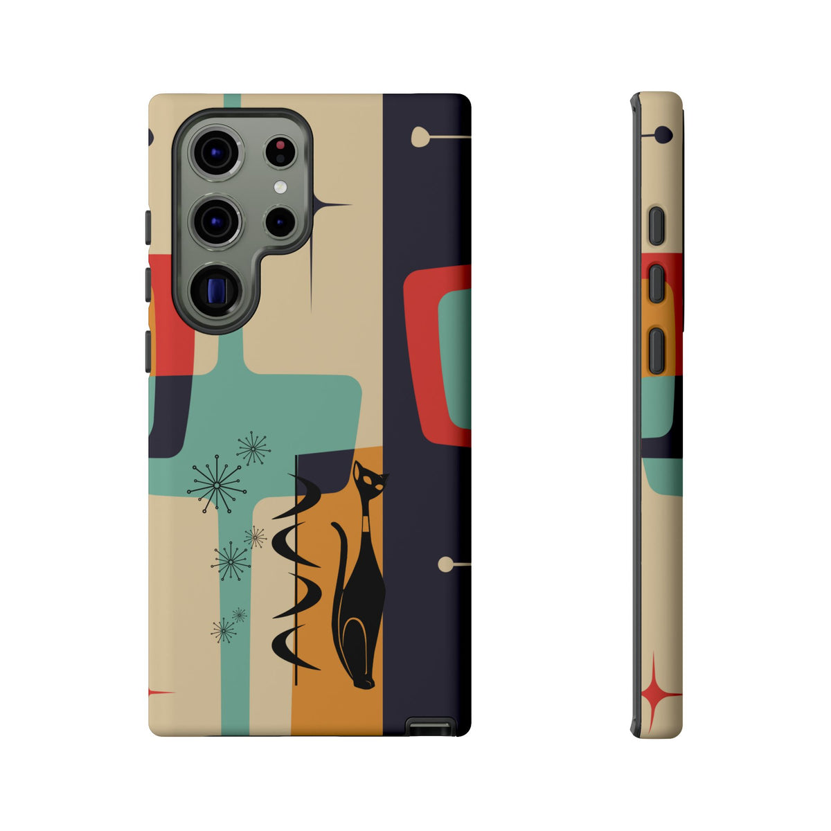 Mid Century Modern, Geometric, Atomic Cat Groovy Smart Phones Tough Phone Cases