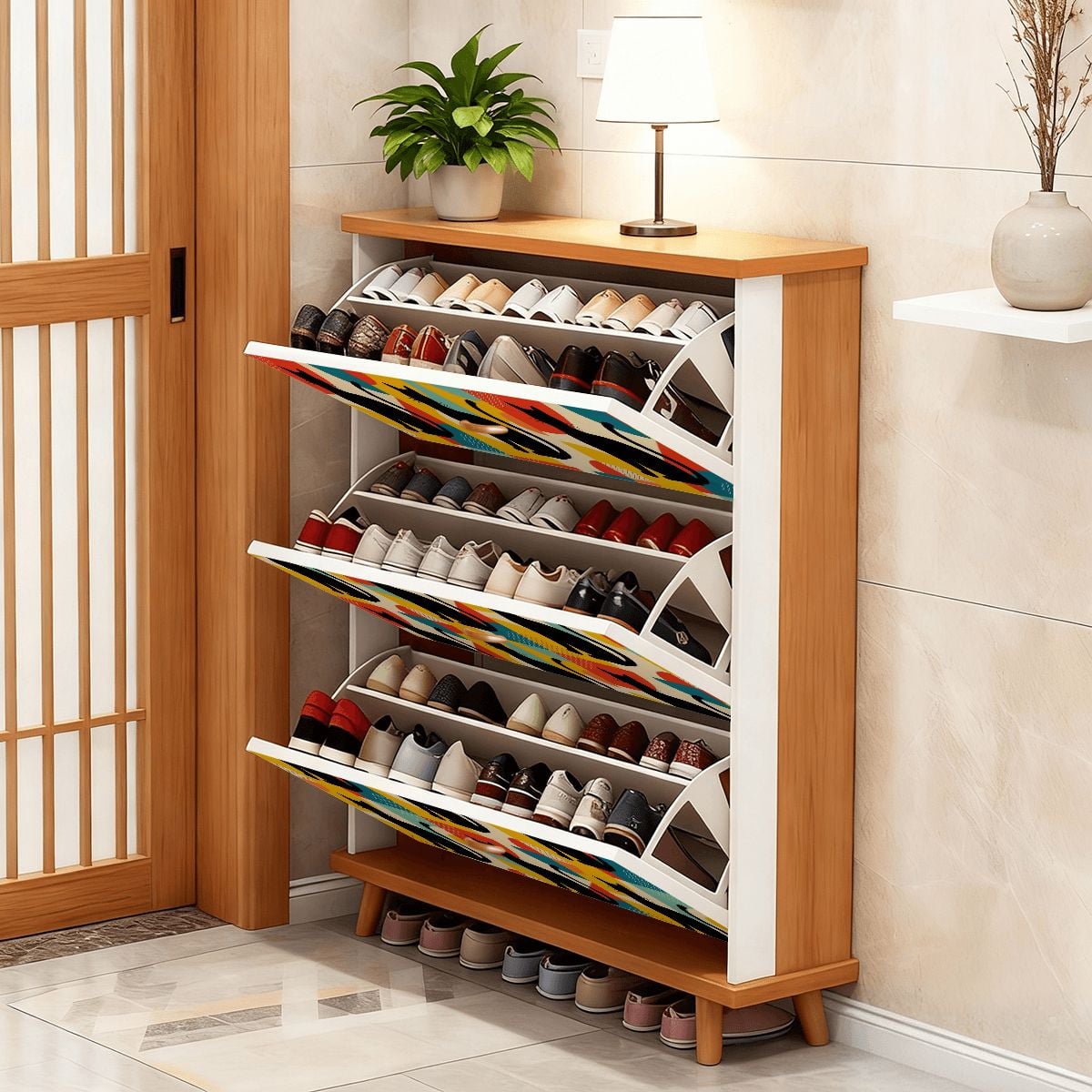 Pop Art Black Atomic Cats Shoe Cabinet
