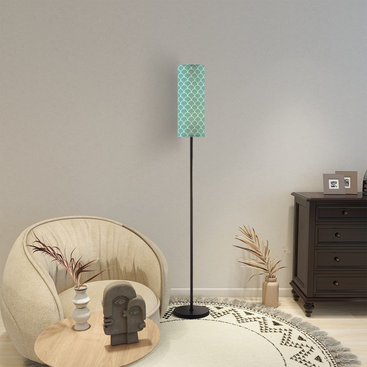 Aqua Blue Mermaid Fin Design Mid Century Modern Slim Floor Lamp - Mid Century Modern Gal