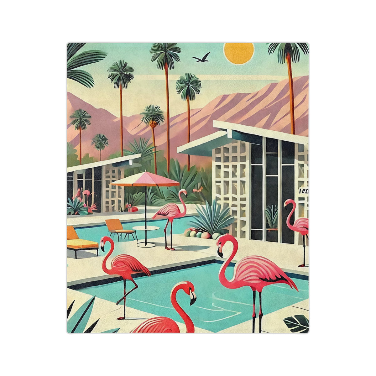 Mid Century Modern 50s Flamingo, Breeze Block, Kitschy Mod Cozy Soft Blanket - Mid Century Modern Gal