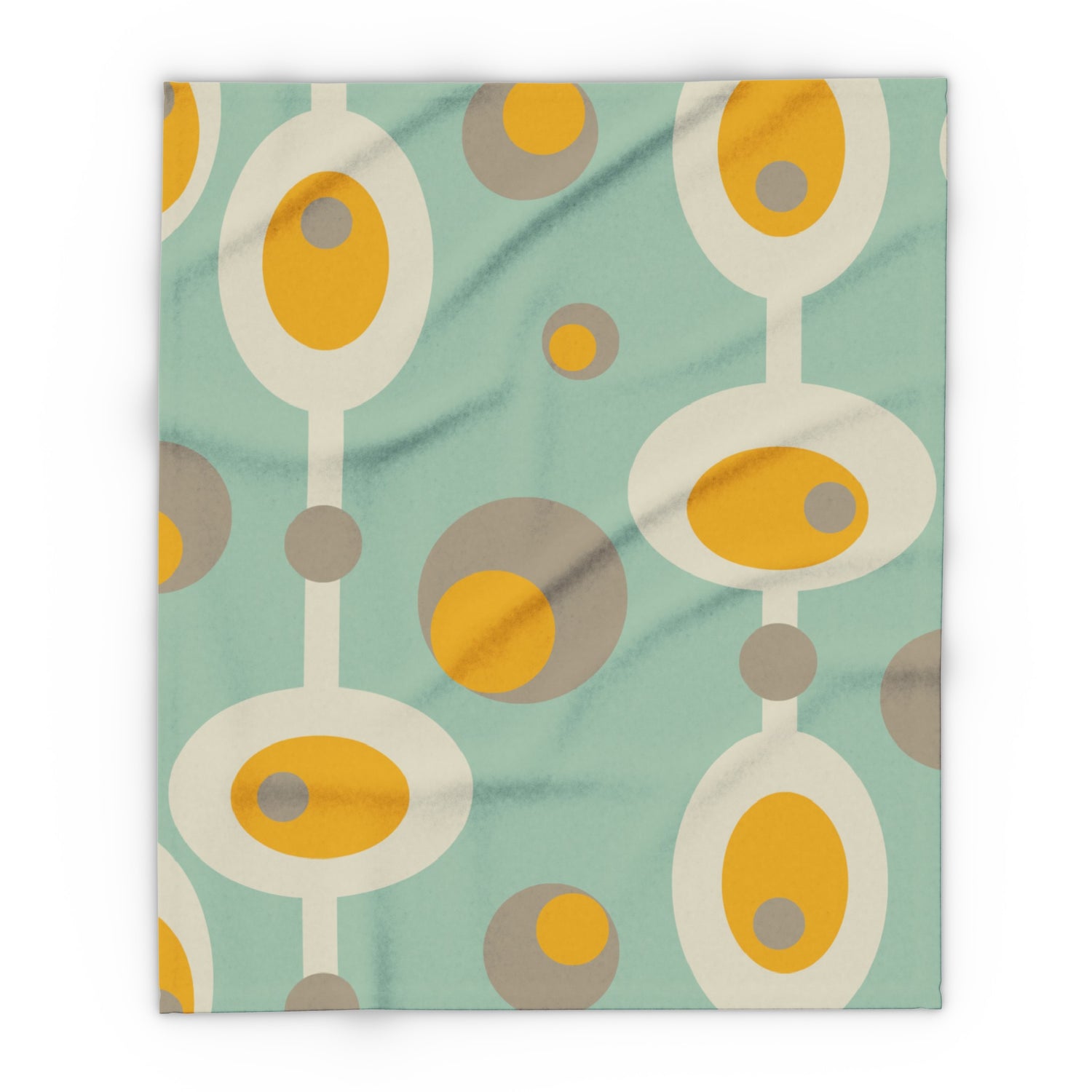 Mid Century Modern Mint Green, Mustard Yellow Mod Orb MCM Lightweight Fleece Blanket - Mid Century Modern Gal