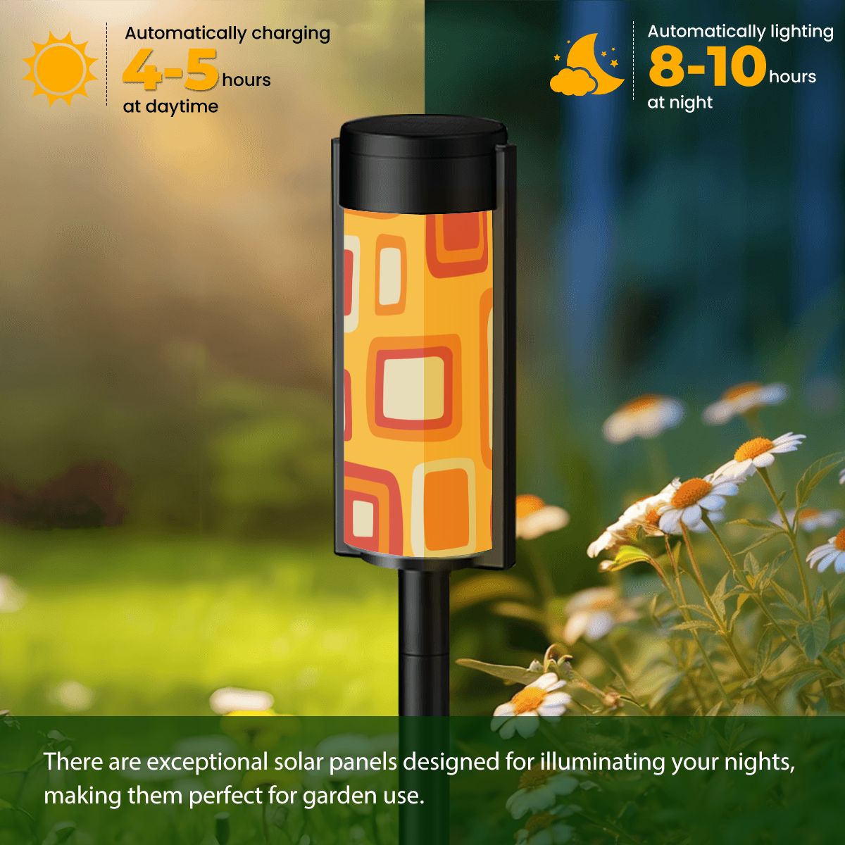 Mid Mod Retro Orange Yellow Geometric MCM Outdoor Solar Lights - Mid Century Modern Gal