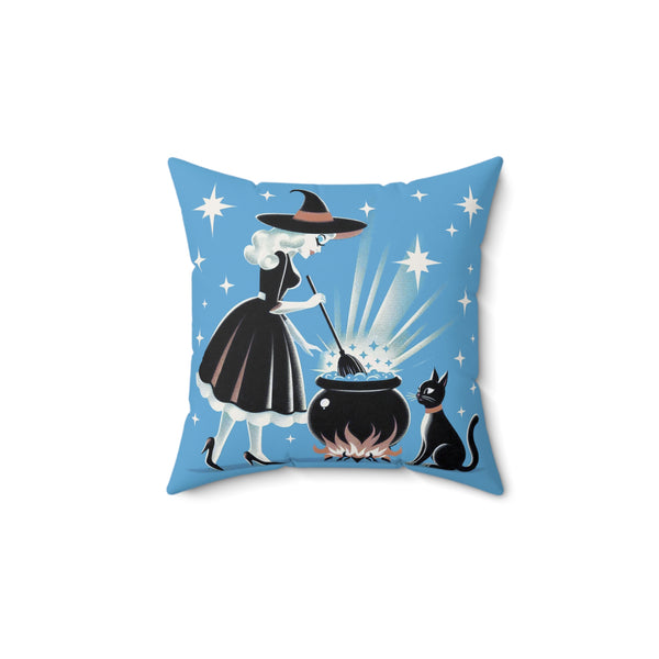 Witch's Brew Mid Century Modern Halloween Gothic Blue Pillow Cover and Insert