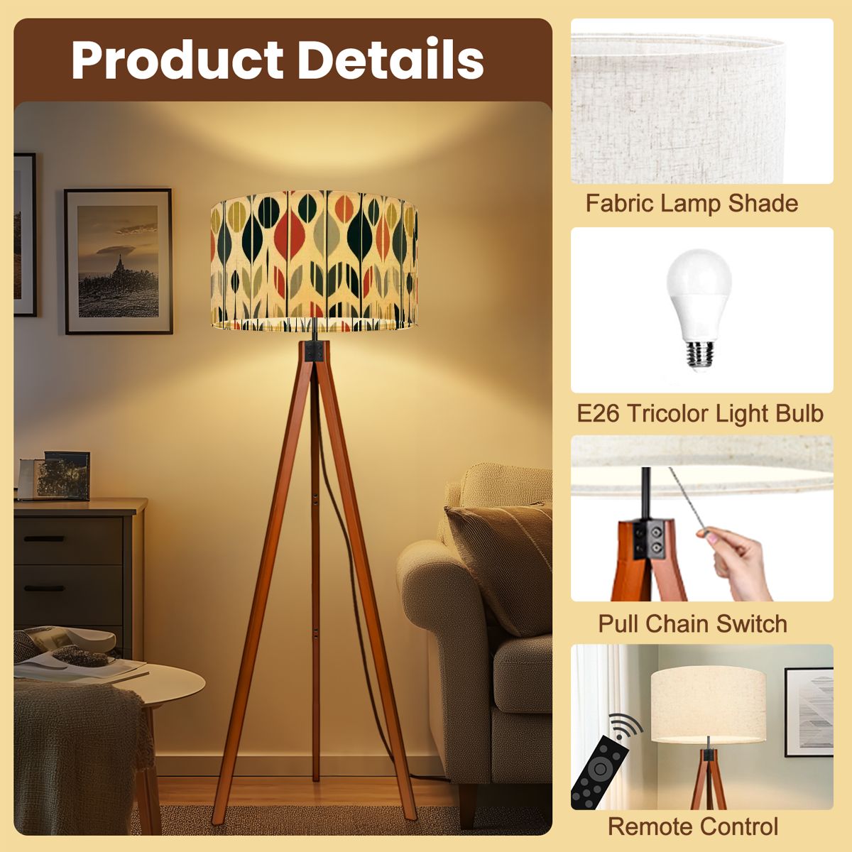 Scandinavian Modern Danish Floral Leaves, Hygge Designed Mid Century Modern Tripod Lamp - Mid Century Modern Gal