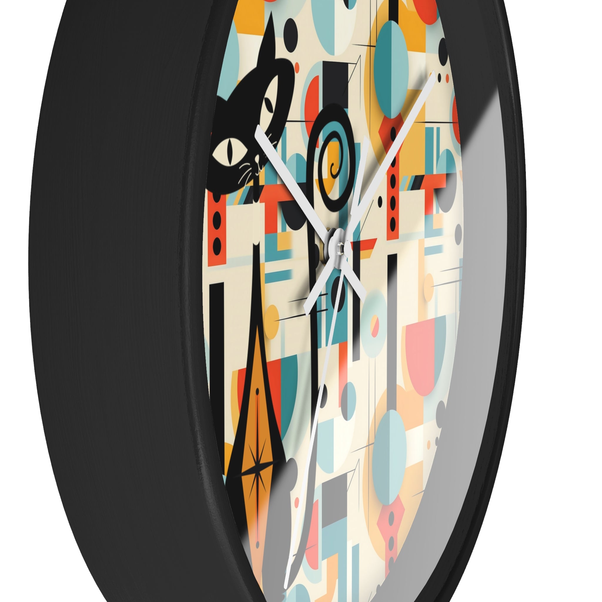 Atomic Cat Wall Clock, Bauhaus Designed Mid Century Modern Style Clock, MCM House Decor, Retro Style Cat Theme Clock - Mid Century Modern Gal