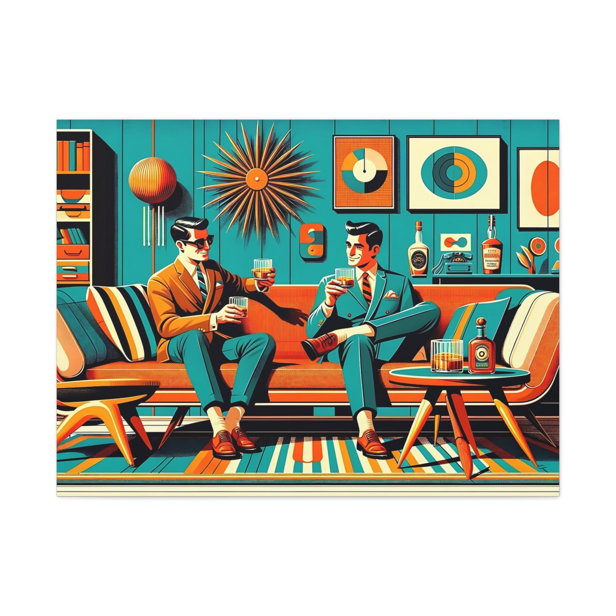 Mid Century Modern Mod Men, Bourbon Drinkers MCM Barware Lounge Wall Art - Mid Century Modern Gal