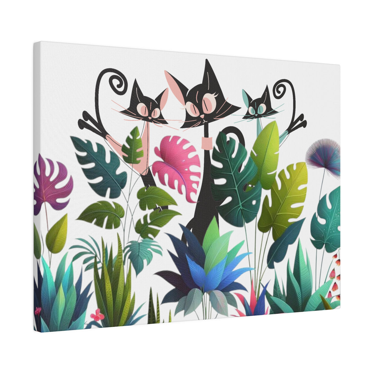 Cats And Plants, Crazy Cat Mom, Boho Plants, Funky Fun Colorful Office, Livingroom, Bedroom Atomic Cat Mid Century Modern Wall Art - Mid Century Modern Gal