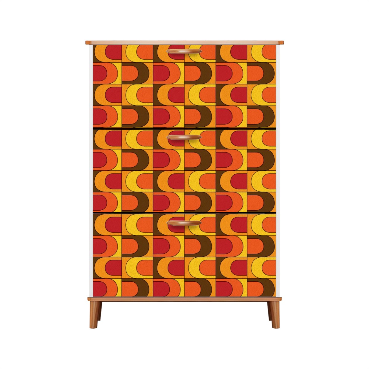 Retro Mid Mod Shoe Storage Cabinet, Orange Yellow, Brown Groovy 70s Design - Mid Century Modern Gal