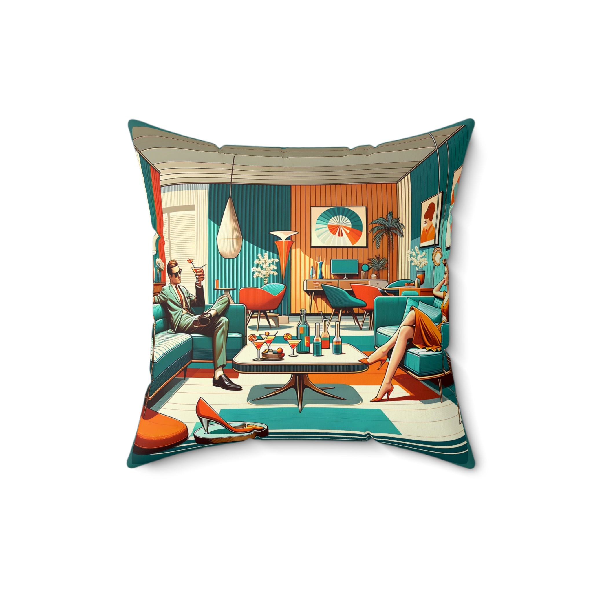 Mid Century Modern Couple, Cocktail Pillow, MCM Bar LR Office Pillow And Insert - Mid Century Modern Gal