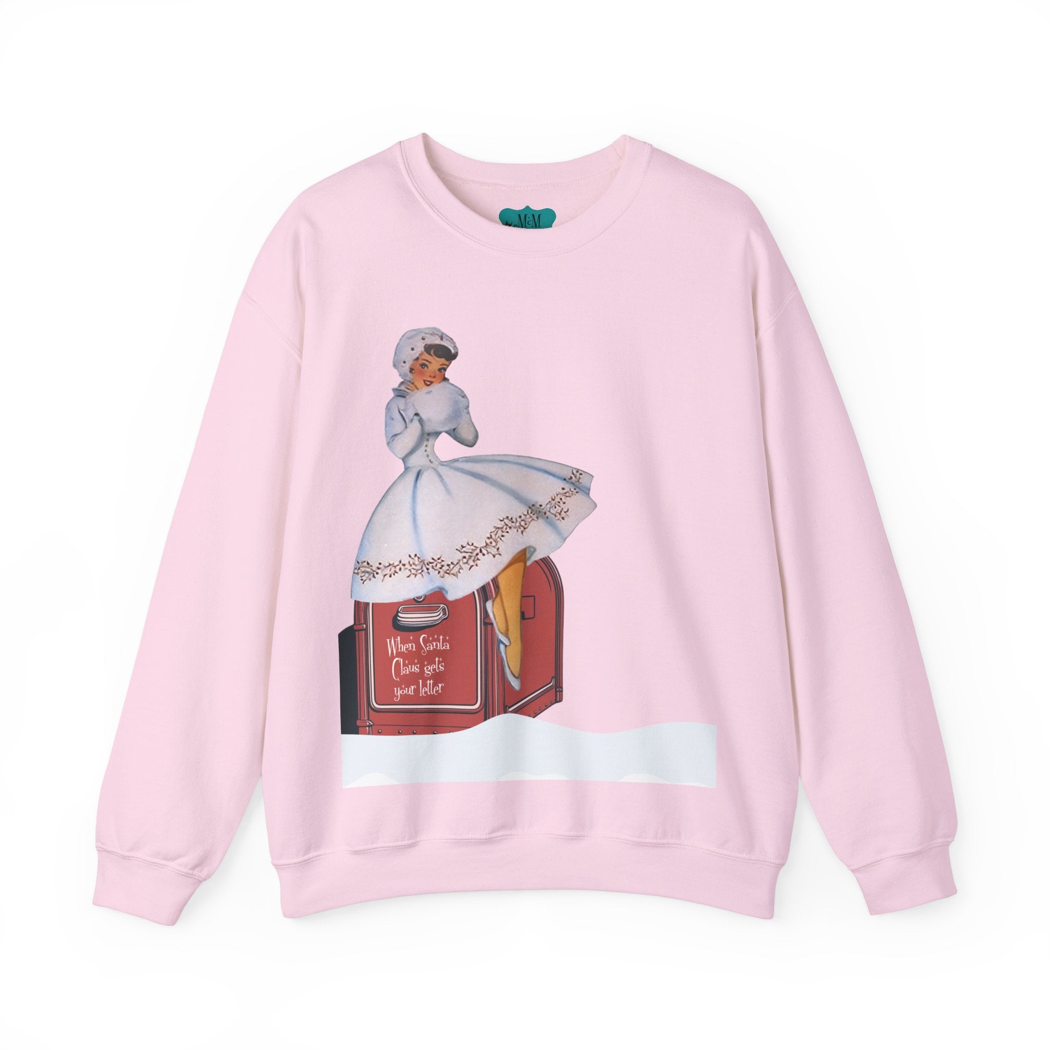 Mid Century Modern Christmas, Mod Gal, Kitschy Vintage-Inspired Unisex Heavy Blend™ Crewneck Sweatshirt - "When Santa Gets Your Letter" - Mid Century Modern Gal