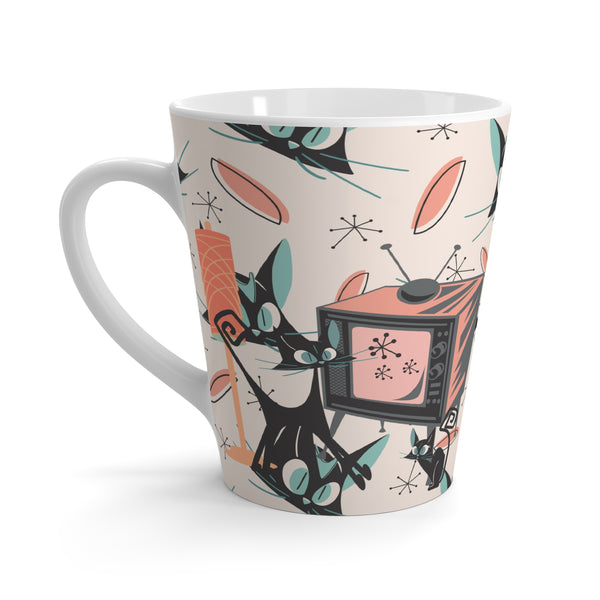 Atomic Cat Coffee Latte Mug, Retro 50s TV, Quirky Cats, Cat Mom, Black Cat Coffee Lover Gifts