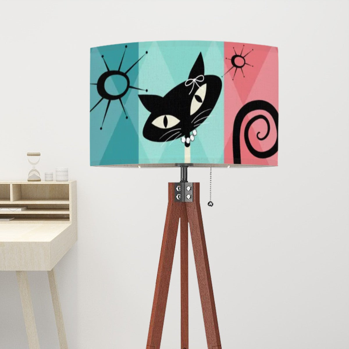 Atomic Cat Kitschy Mod MCM Tripod Floor Lamp, Pink, Aqua Teal - Mid Century Modern Gal