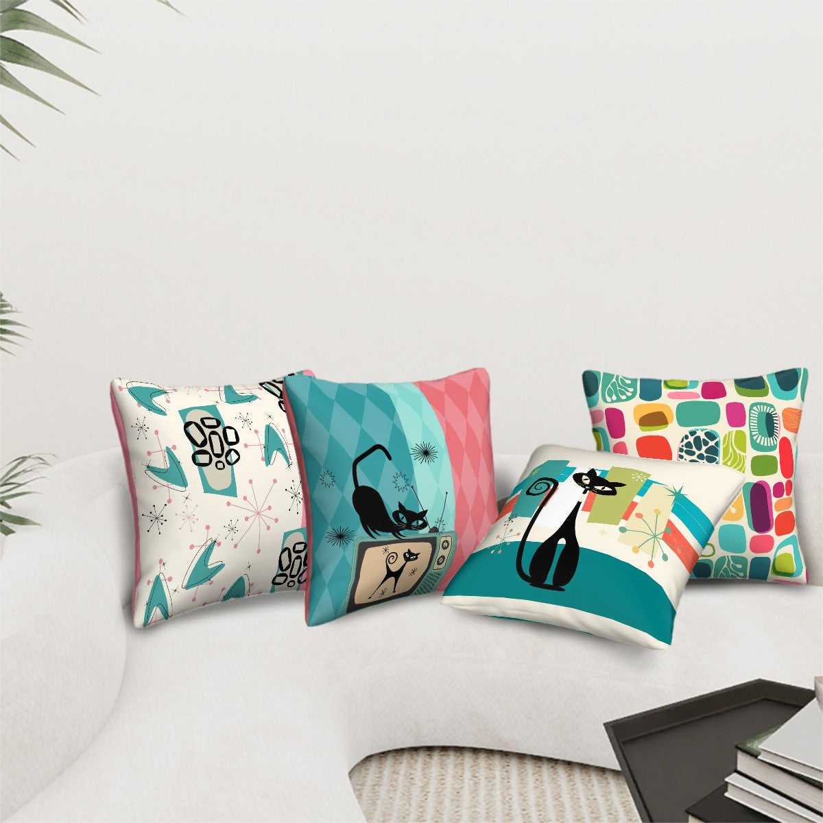 Mid Century Modern Atomic Cat, Geometric Groovy Pillow Covers ONLY - Mid Century Modern Gal