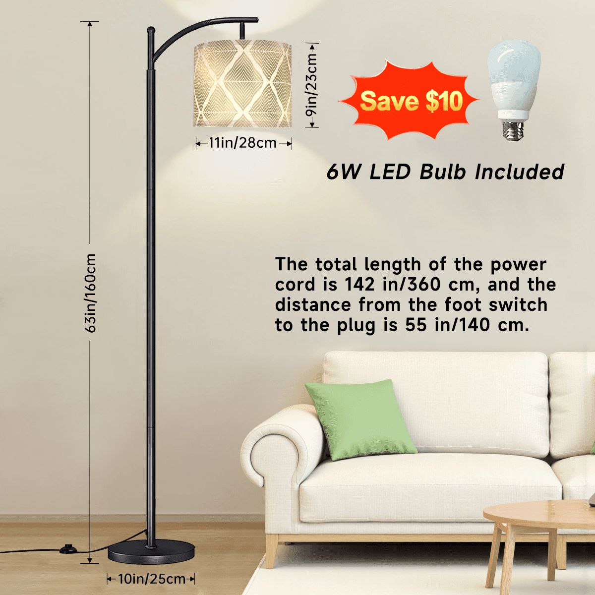 Mid Mod Art Deco Gold Geometric Diamond Designed Modern Arc Floor Lamp - Mid Century Modern Gal