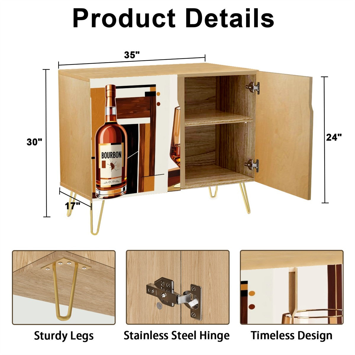 Bourbon Whiskey Cabinet, Mid Century Modern Barware Wooden Storage Cabinet - Mid Century Modern Gal