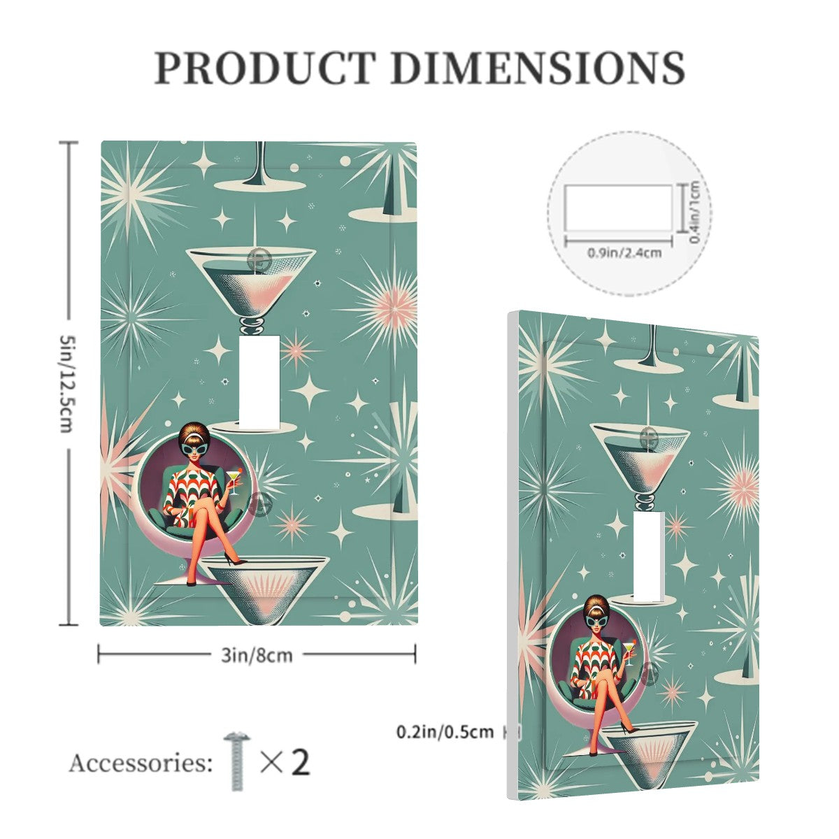 Mid Century Modern Switch Cover, Teal Kitschy Mod Gal Modern Switch Cover 1-Gang 1 Toggle - Mid Century Modern Gal