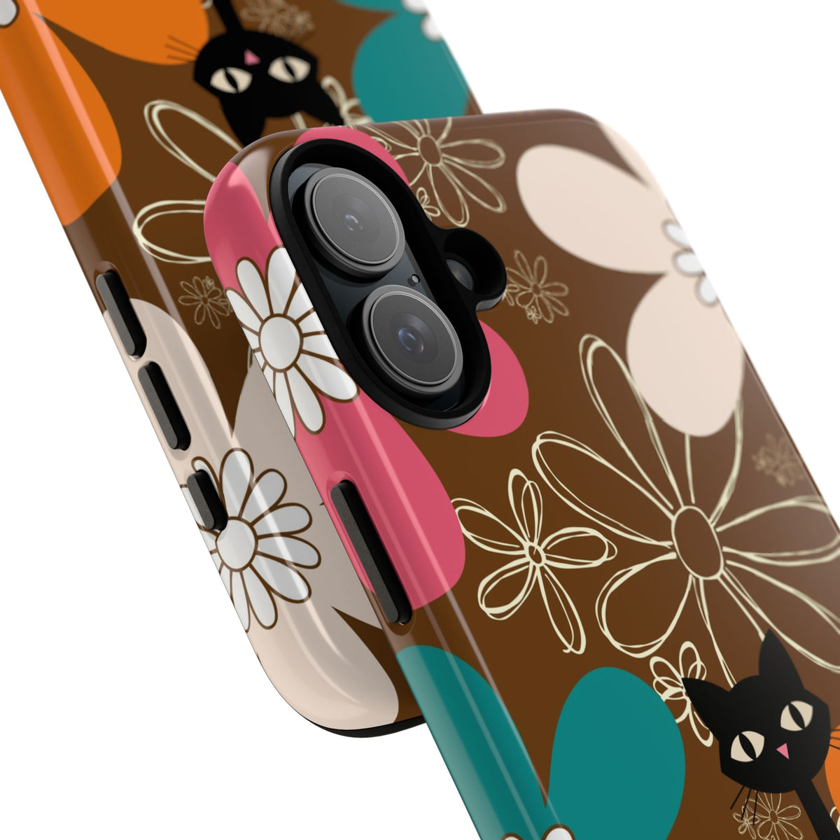 Atomic Cat Retro 70s Vibe Flower Power Tough Cases: Cute Floral and Cat Phone Case for Cat Lovers